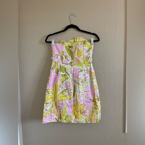 Lilly Pulitzer Crystal Skipping on Sunshine Yellow Pink Beaded Strapless Dress 4 - Picture 7 of 9